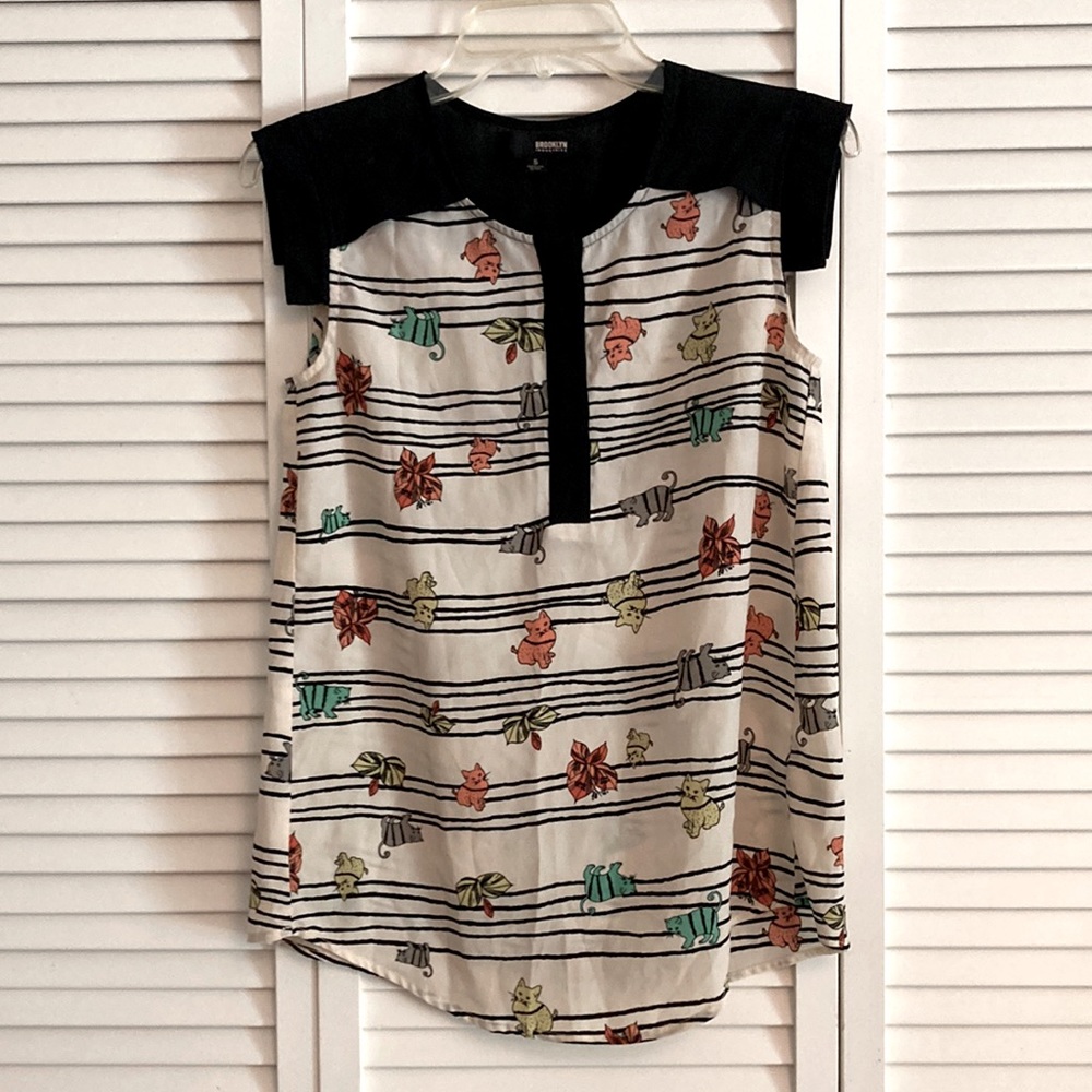 Brooklyn Industries quirky cat print blouse, EUC